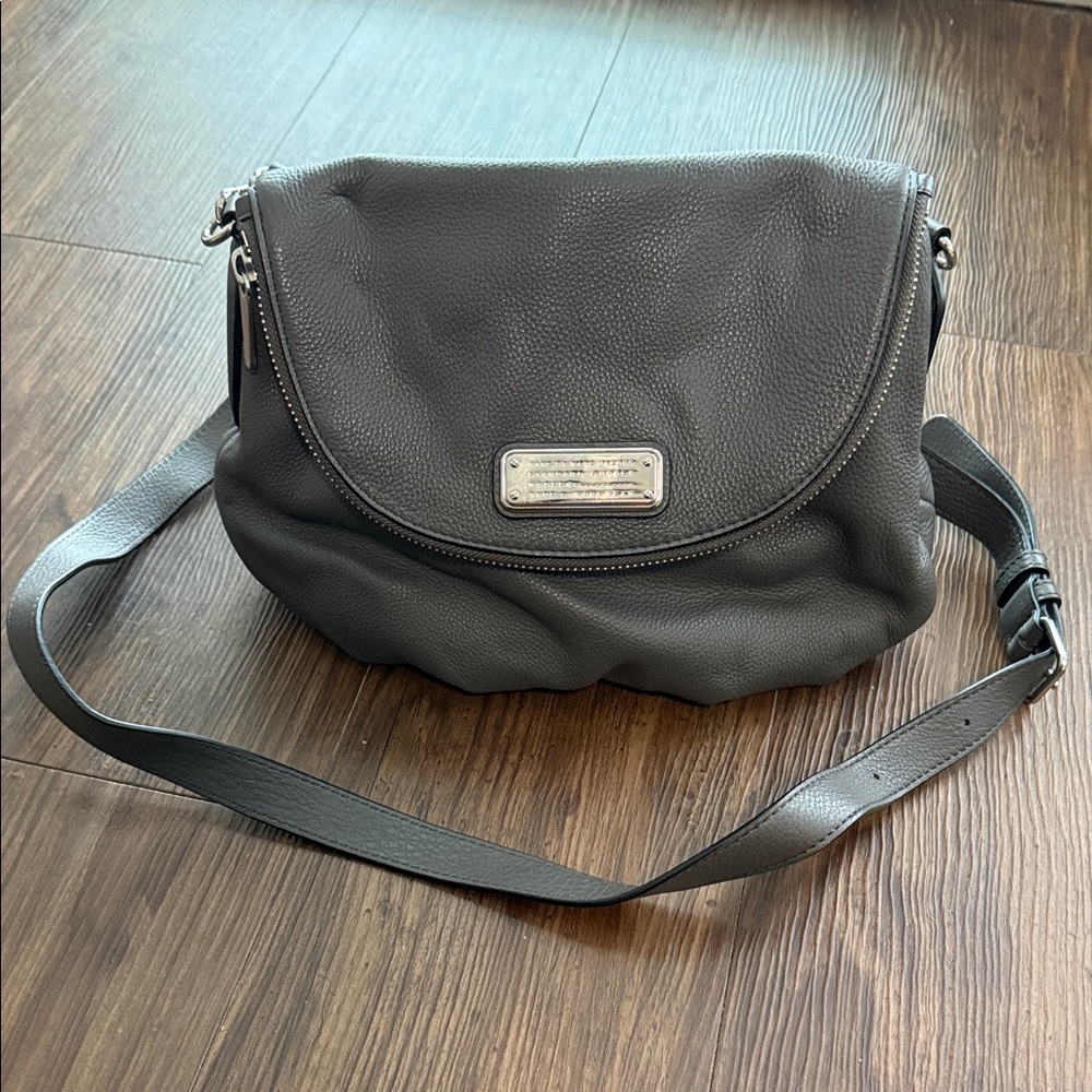 Marc by Marc Jacobs Charcoal Gray Leather Crossbody with Silver Plaque